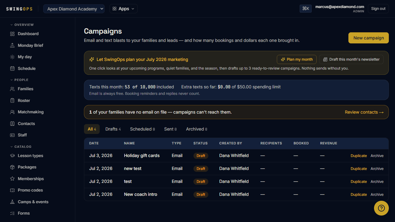 SwingOps campaigns with one-click AI month planning